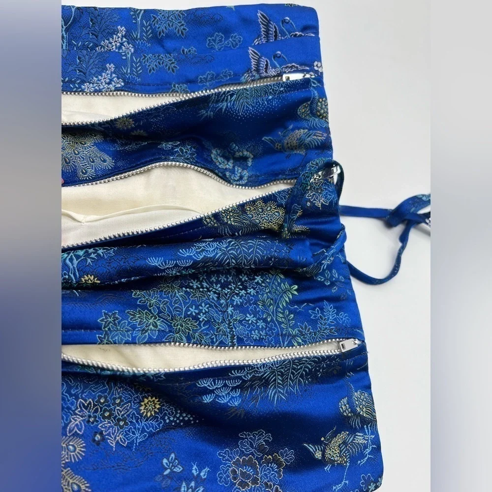 Swhiteme Silk Brocade Jewelry Roll blue